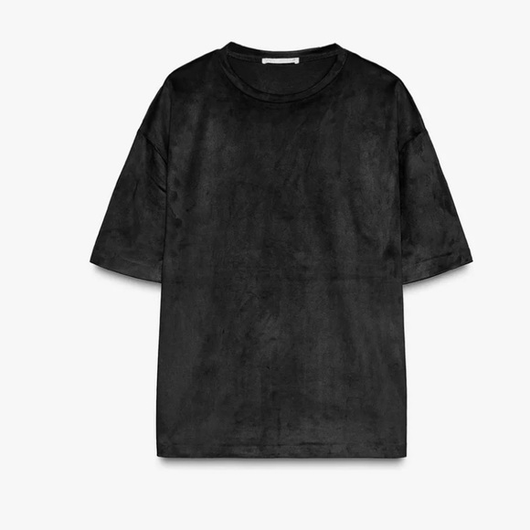 Zara NWT 2 piece matching SET black faux suede tee shirt & wide leg pants - Picture 8 of 15